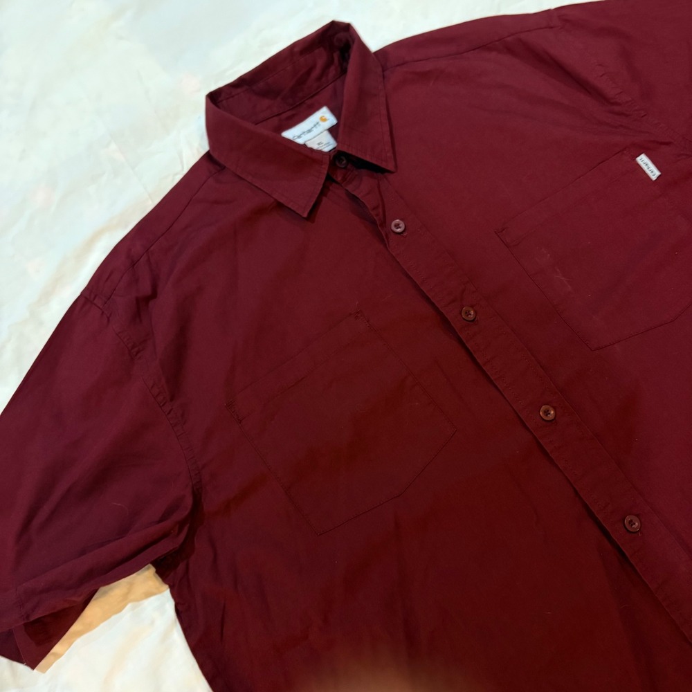Carhartt XL Burgundy Short Sleeve‎ Button Down Shirt S268 BOR Cotton Workwear